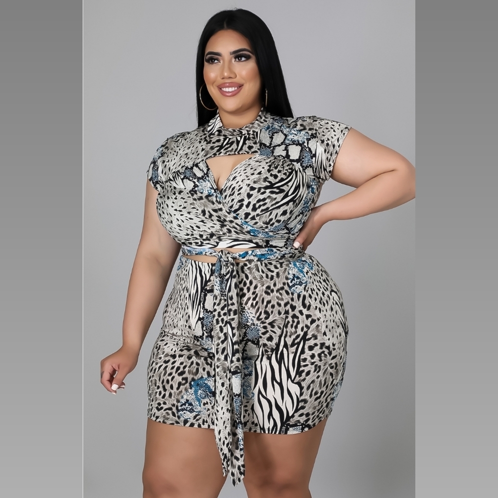 Animal print skirt set (TEAL)